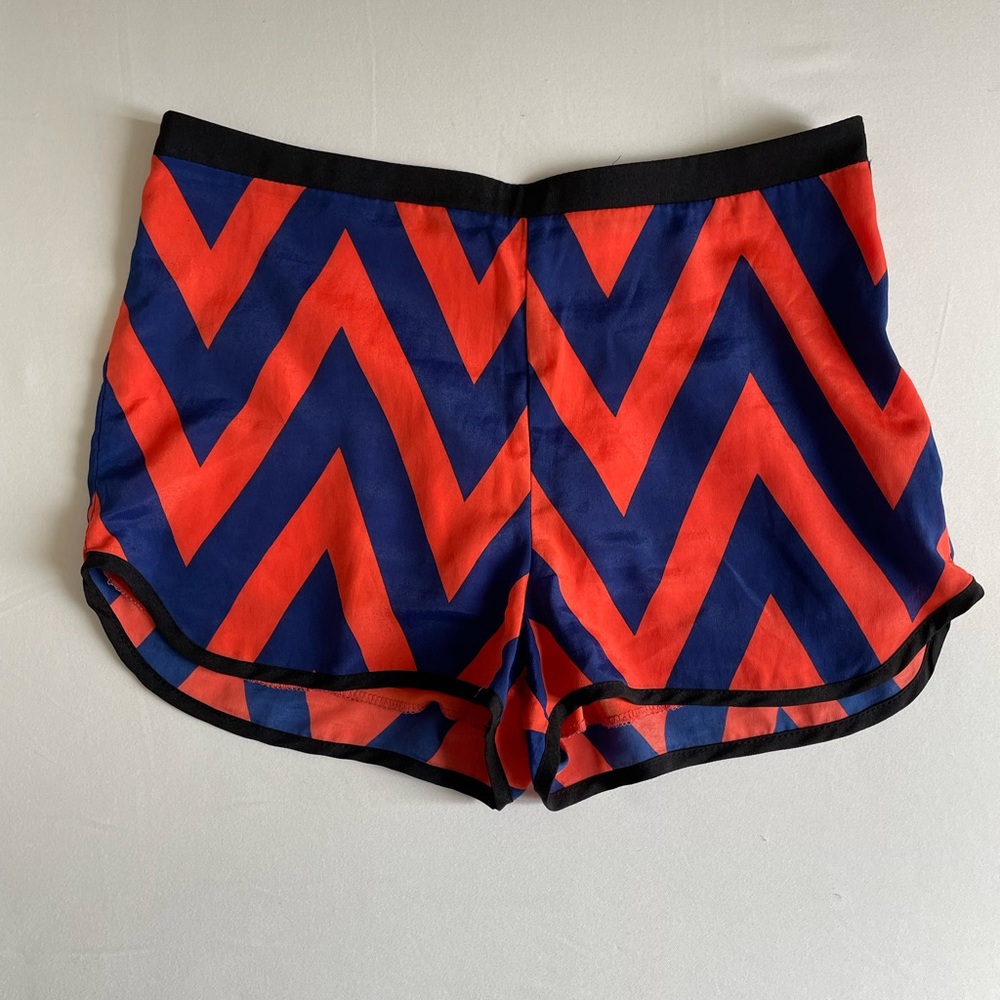 Lush Red and Blue Athletic Shorts with Chevron Pattern